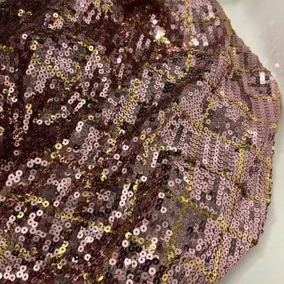 TISSU RESILLE BRODEE SEQUINS [ ZENITH ] ROSE OR