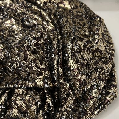 TISSU RESILLE BRODEE SEQUINS [ SAFARI ] CHOCO OR