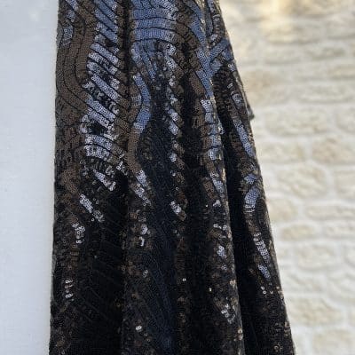 TISSU RESILLE BRODEE SEQUINS [ GLAM ] NOIR