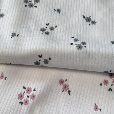 [ LILOU ] I TISSU MAILLE JERSEY CÔTELE FLEURI